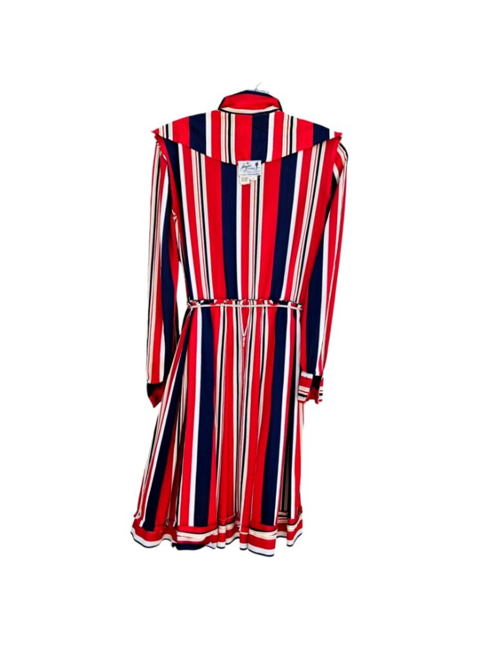 Vintage 70s California Stripe Nylon Knit Dress Red White Blue Zip Front Womens M - Picture 12 of 14
